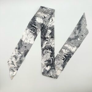 NEW Christian Dior White Blue 545 Marine ABC Z 'Zodiac' Mitzah Scarf Silk Twilly